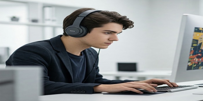 Focused person with headphones